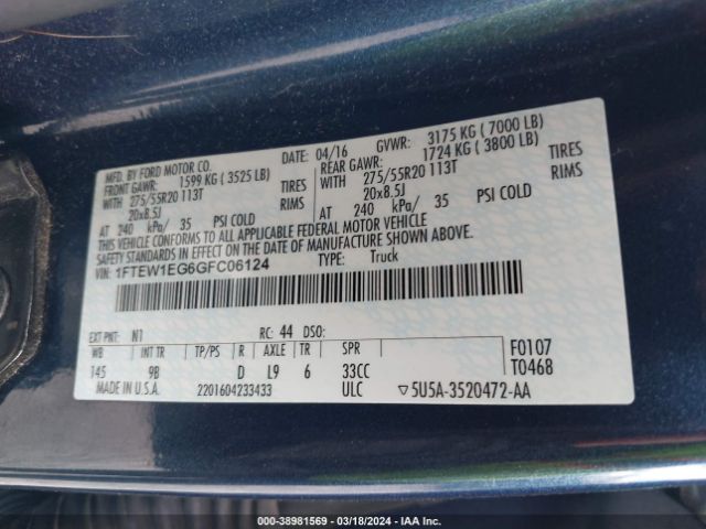 1FTEW1EG6GFC06124 Ford F-150 Platinum