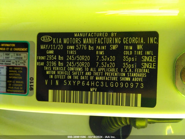 KIA Telluride S 2020 5XYP64HC3LG090973 Image 9