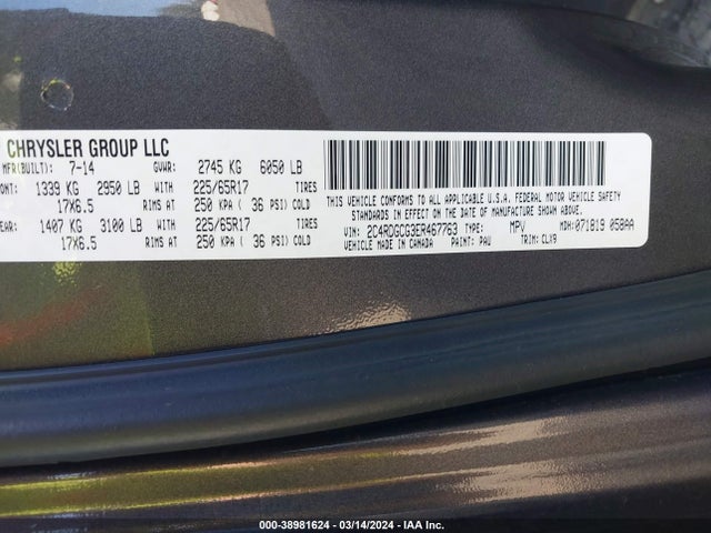 Dodge Grand Caravan Sxt 30th Anniversary 2014 2C4RDGCG3ER467763 Image 9