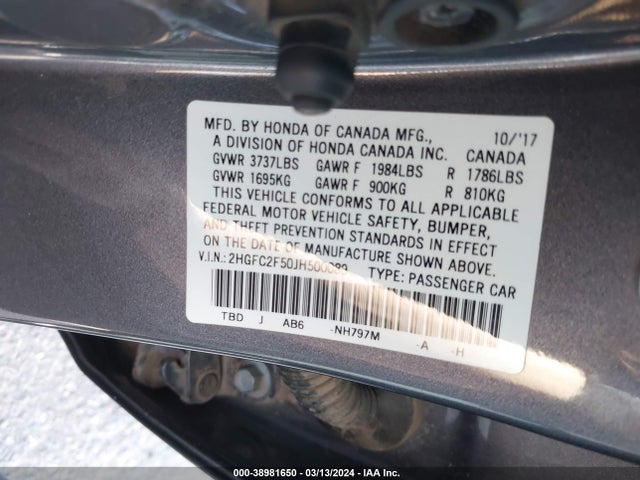 Honda Civic Lx 2018 2HGFC2F50JH500089 Image 9