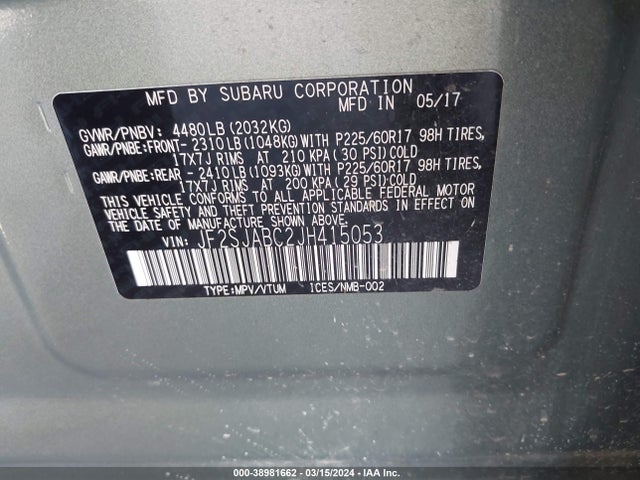 Subaru Forester 2.5i 2018 JF2SJABC2JH415053 Image 9