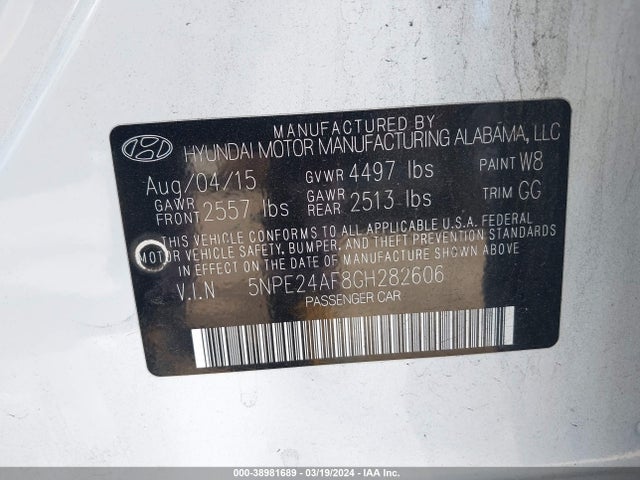 Hyundai SONATA SE 2016 5NPE24AF8GH282606 Image 9