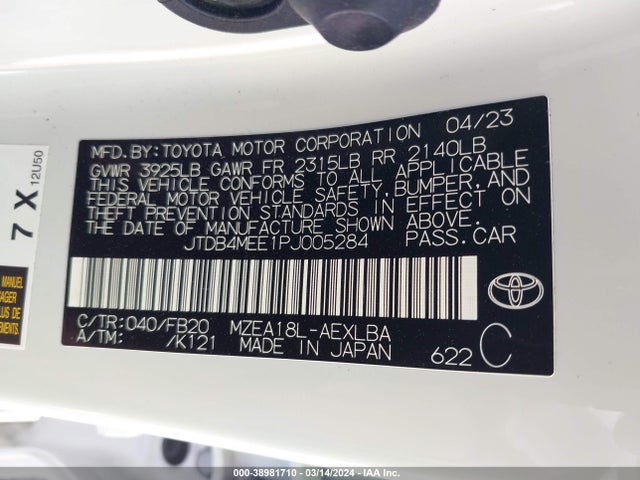 Toyota COROLLA LE 2023 JTDB4MEE1PJ005284 Image 9