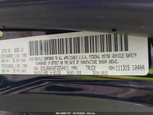 RAM 1500 Express 2015 3C6JR6AGXFG554411 Image 9