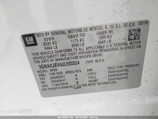 Chevrolet EQUINOX LT 2018 3GNAXJEV4JL300324 Image 9