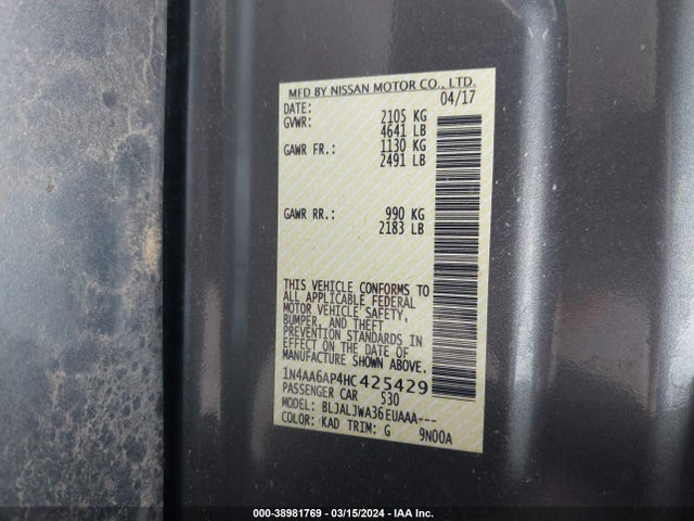 Nissan Maxima 3.5 Sv 2017 1N4AA6AP4HC425429 Image 9