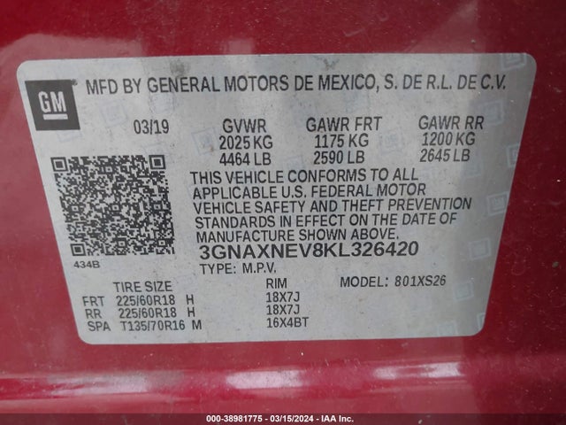 Chevrolet Equinox Premier 2019 3GNAXNEV8KL326420 Image 9