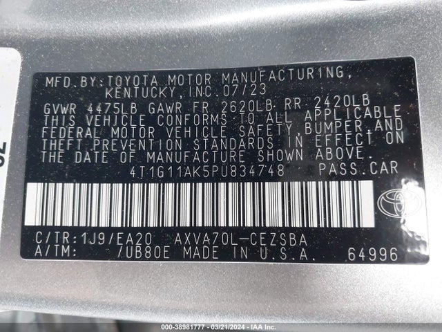 Toyota CAMRY SE 2023 4T1G11AK5PU834748 Image 9