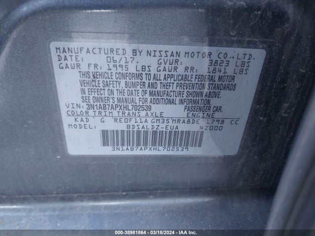 Nissan SENTRA SV 2017 3N1AB7APXHL702539 Image 9