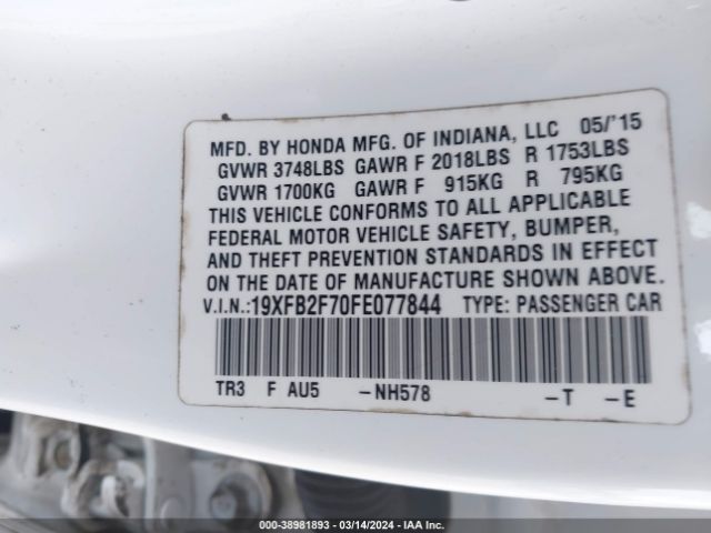 19XFB2F70FE077844 Honda CIVIC SE