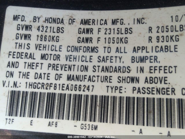 Honda Accord Ex-l 2014 1HGCR2F81EA066247 Image 9