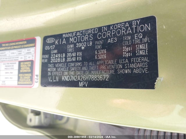 KIA Soul ! 2017 KNDJN2A26H7883672 Image 9
