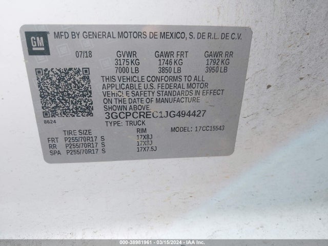 Chevrolet Silverado 1500 1lt 2018 3GCPCREC1JG494427 Image 9