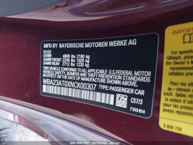 WBA23AT0XNCK00307 BMW 430I
