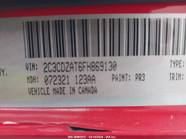2C3CDZAT6FH869130 Dodge Challenger Sxt Or R/t