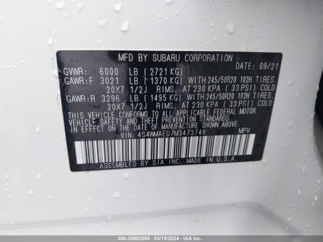 4S4WMAED7M3473748 Subaru Ascent Premium