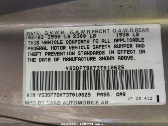2003 SAAB 9-3 YS3DF78K737010625 Photo 8