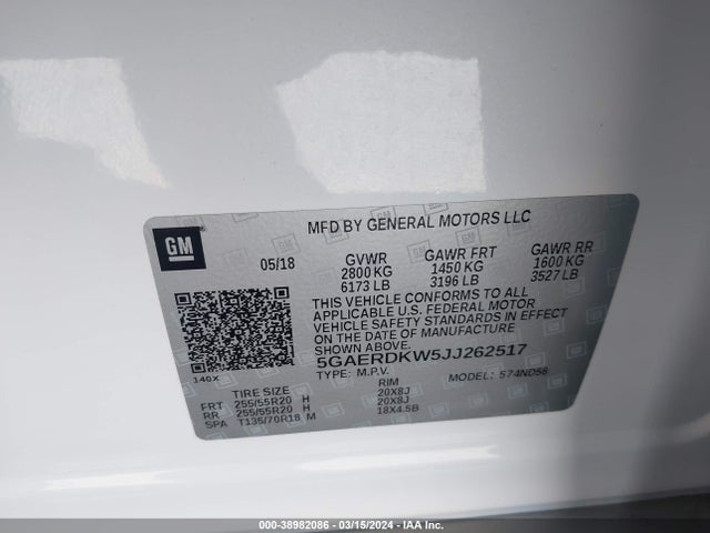 Buick Enclave Avenir 2018 5GAERDKW5JJ262517 Image 9