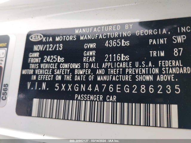 KIA OPTIMA EX 2014 5XXGN4A76EG286235 Image 9