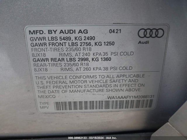 WA1AAAFY1M2088131 Audi Q5 Premium 45 Tfsi Quattro S Tronic