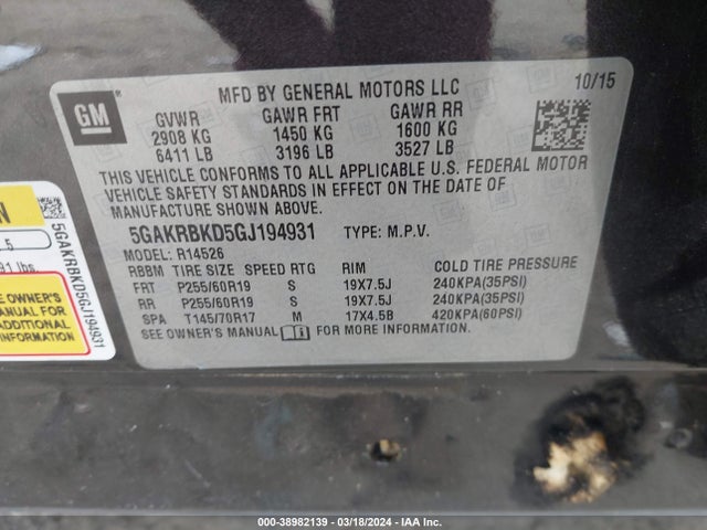 5GAKRBKD5GJ194931 Buick Enclave Leather