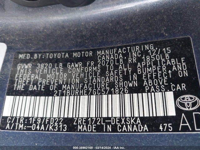 Toyota Corolla S Plus 2016 2T1BURHE7GC571826 Image 7