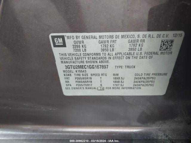 3GTU2MEC1GG167897 GMC Sierra 1500 Sle