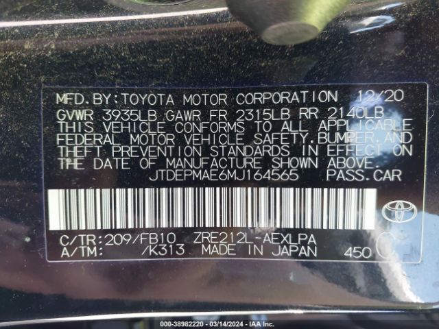 JTDEPMAE6MJ164565 Toyota COROLLA LE