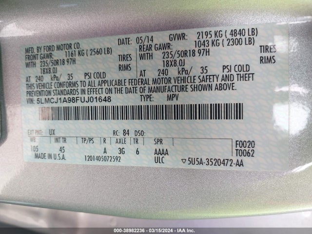Lincoln MKC 2015 5LMCJ1A98FUJ01648 Image 9