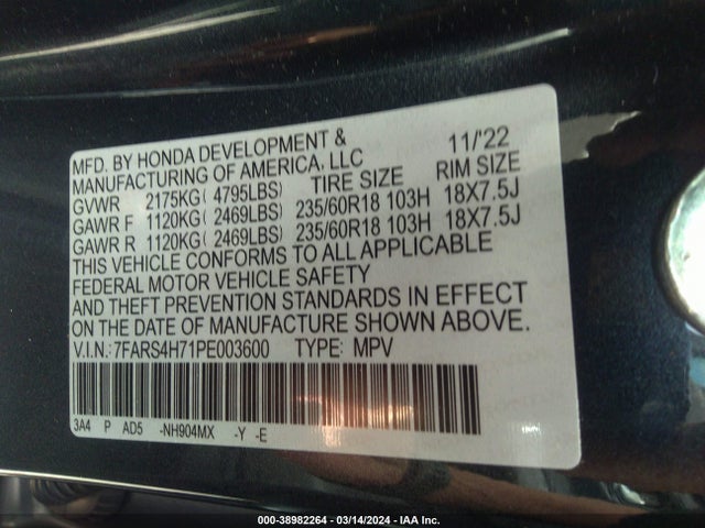 Honda Cr-v Ex-l Awd 2023 7FARS4H71PE003600 Image 9