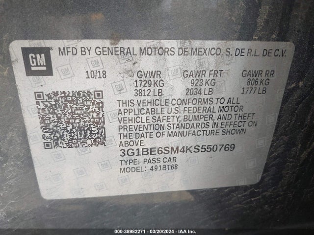 Chevrolet CRUZE LT 2019 3G1BE6SM4KS550769 Image 9
