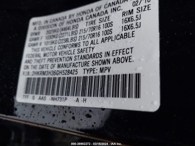 Honda CR-V LX 2016 2HKRM3H36GH528425 Image 9