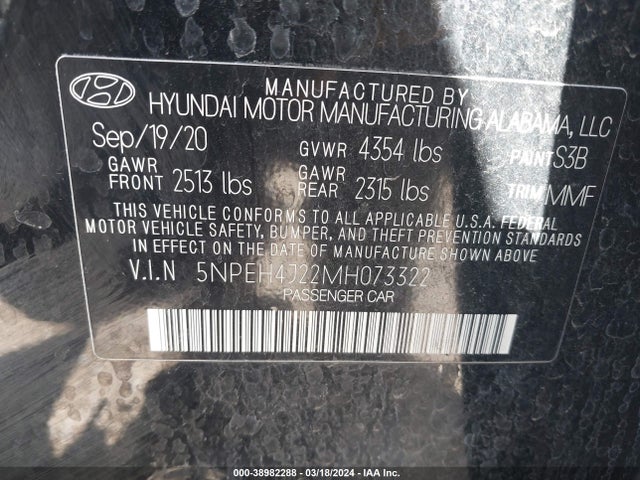 Hyundai Sonata Limited 2021 5NPEH4J22MH073322 Image 9