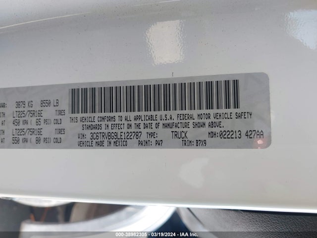3C6TRVBG9LE122787 RAM Promaster 1500 High Roof 136 Wb