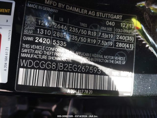 WDCGG8JB2EG267593 Mercedes-Benz Glk 350 4matic