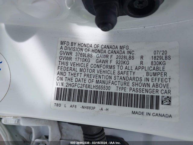 Honda Civic Lx 2020 2HGFC2F6XLH565530 Image 9