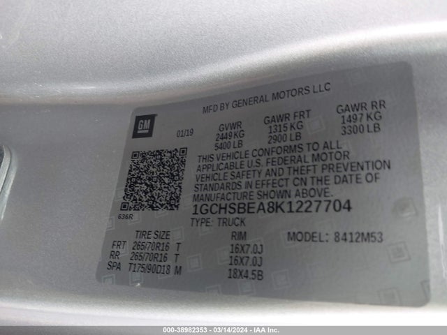 Chevrolet Colorado Wt 2019 1GCHSBEA8K1227704 Image 9