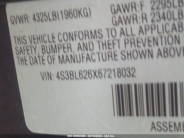 2006 SUBARU LEGACY 2.5I VIN: 4S3BL626X67218032