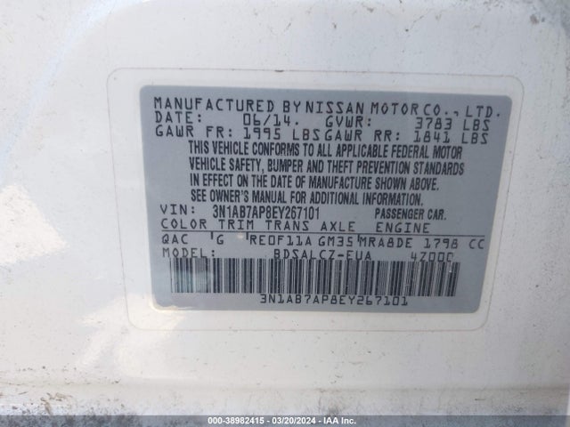 Nissan SENTRA S 2014 3N1AB7AP8EY267101 Image 9