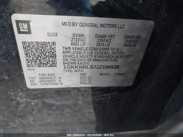 GMC Acadia Sle-1 2018 1GKKNRLS7JZ199528 Image 9