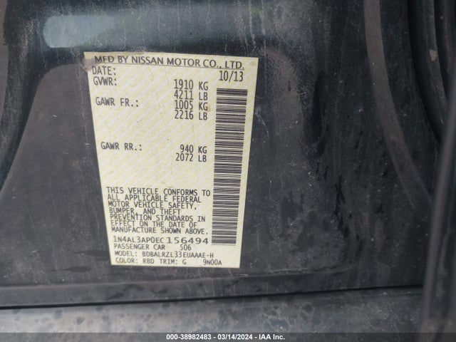 Nissan Altima 2.5 S 2014 1N4AL3AP0EC156494 Image 9