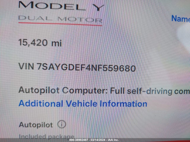 7SAYGDEF4NF559680 Tesla Model Y Performance Dual Motor All-wheel Drive