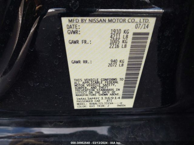 1N4AL3AP4FC136914 Nissan Altima 2.5 Sl