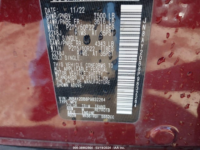 Nissan Armada Platinum 4wd 2023 JN8AY2DB8P9832264 Image 9