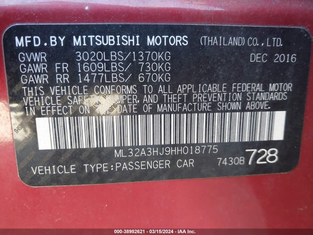 ML32A3HJ9HH018775 Mitsubishi MIRAGE ES