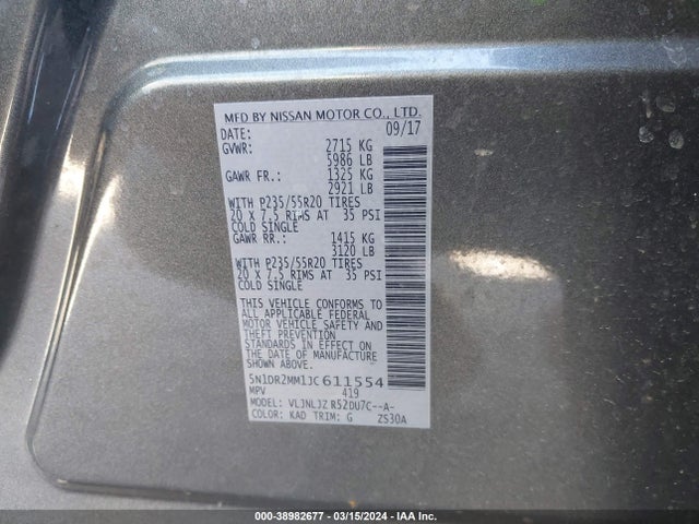 Nissan Pathfinder Platinum 2018 5N1DR2MM1JC611554 Image 9