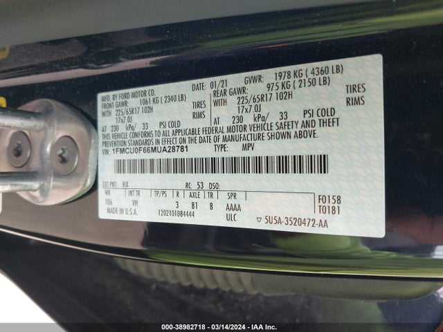 Ford ESCAPE S 2021 1FMCU0F66MUA28781 Image 9
