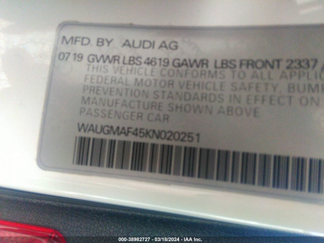 Audi A4 40 Premium/40 Titanium Premium 2019 WAUGMAF45KN020251 Image 9