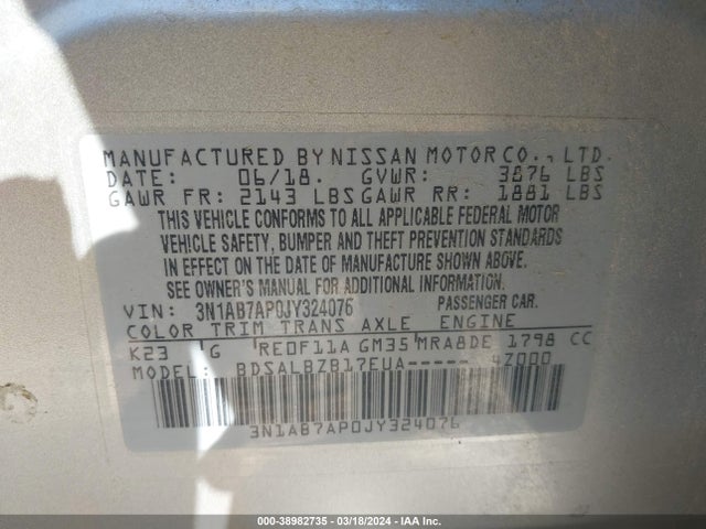 Nissan SENTRA S 2018 3N1AB7AP0JY324076 Image 9