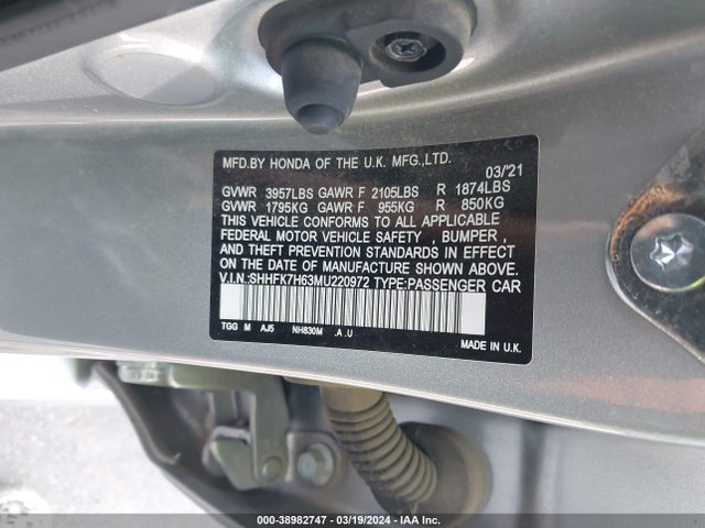 Honda CIVIC EX 2021 SHHFK7H63MU220972 Image 9